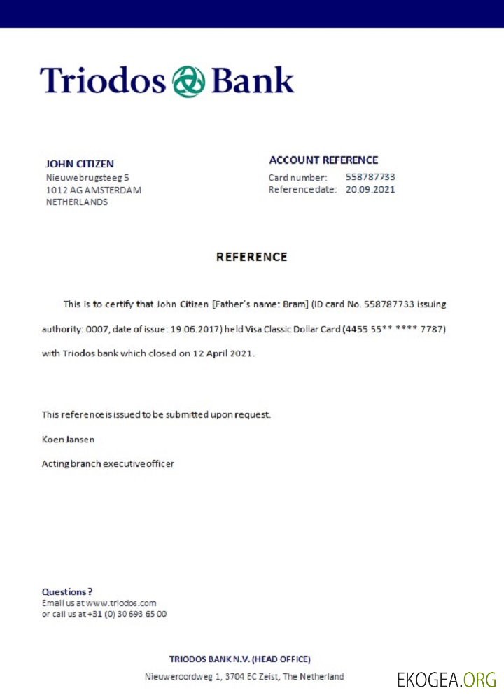 Pays , Bas , Triodos bank , closure référence